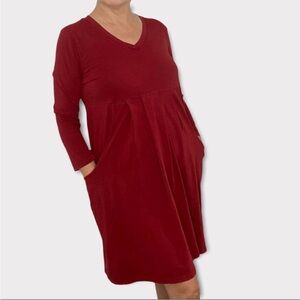 IRIDIUM Lagenlook Comfy Stretchy Cotton Pockets Longsleeve Mini Dress